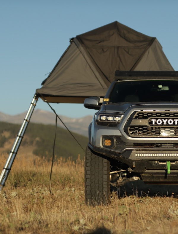 Roof Space 2 Rooftop Tent mounted on Toyota Tacoma with opening to the side.