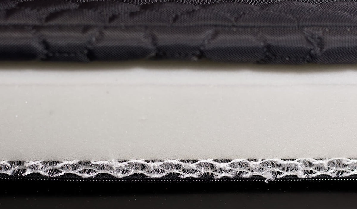 Close up of the high quality mattress that is part of the roof top tent for 2 person the Roof Space 2. It has a integrated anti condensation mesh.