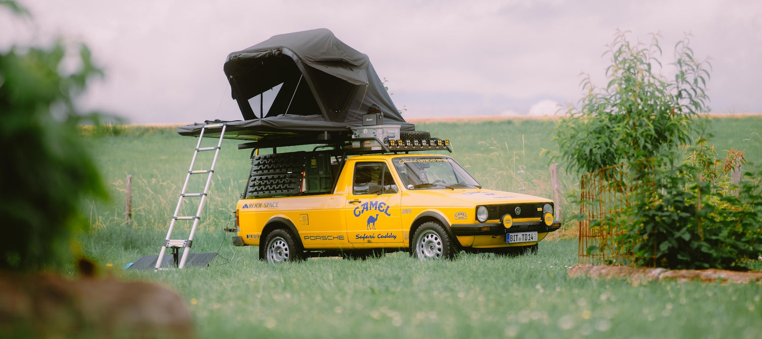 Roof Space rooftop tent add-ons setup on car.